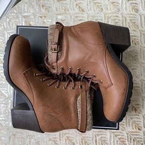 Brown Leather Lace-Up Booties